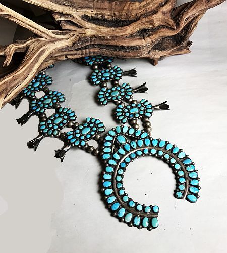 Necklace, Squash Blossom, Vintage, Turquoise, Lone Mountain, 1950's